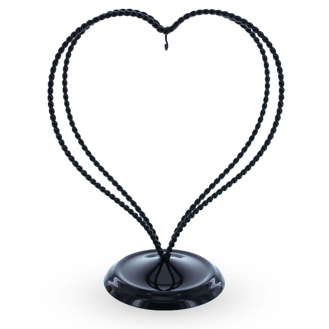 Double Swirled Heart Black Metal Solid Round Base Ornament Display Stand 7.25 Inches in Black color,  shape