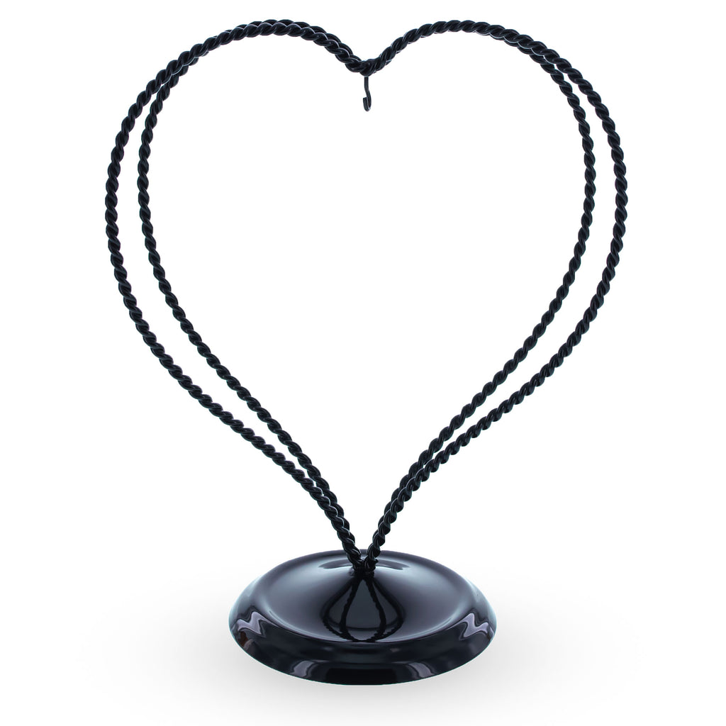 Double Wire Heart Twisted Black Paint Metal Ornament Display Stand 7.8 Inches (Poland) in Black color