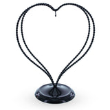 Metal Double Swirled Heart Black Metal Solid Round Base Ornament Display Stand 7.25 Inches in Black color