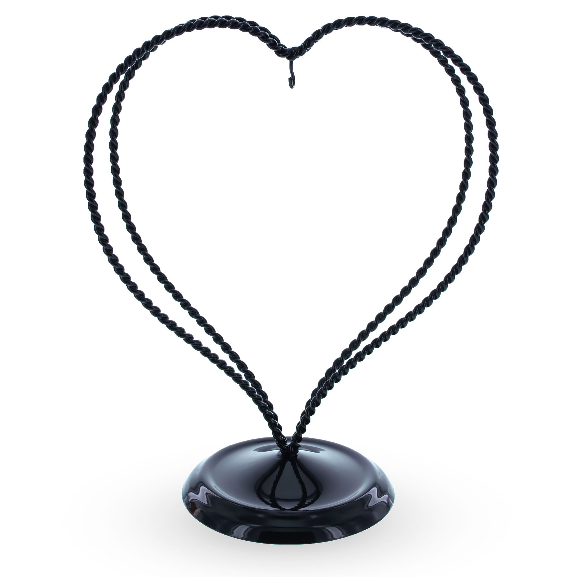 Double Wire Heart Twisted Black Paint Metal Ornament Display Stand 7.8 Inches (Poland) in Black color