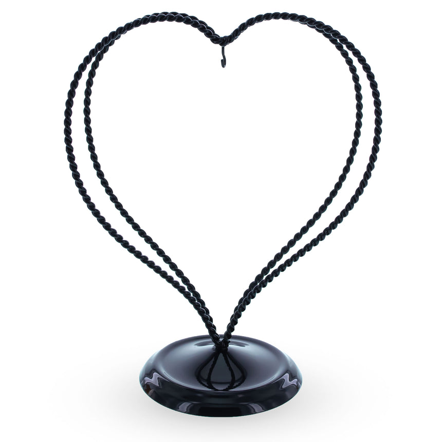 Double Swirled Heart Black Metal Round Base Ornament Display Stand 7.25 Inches in Black color