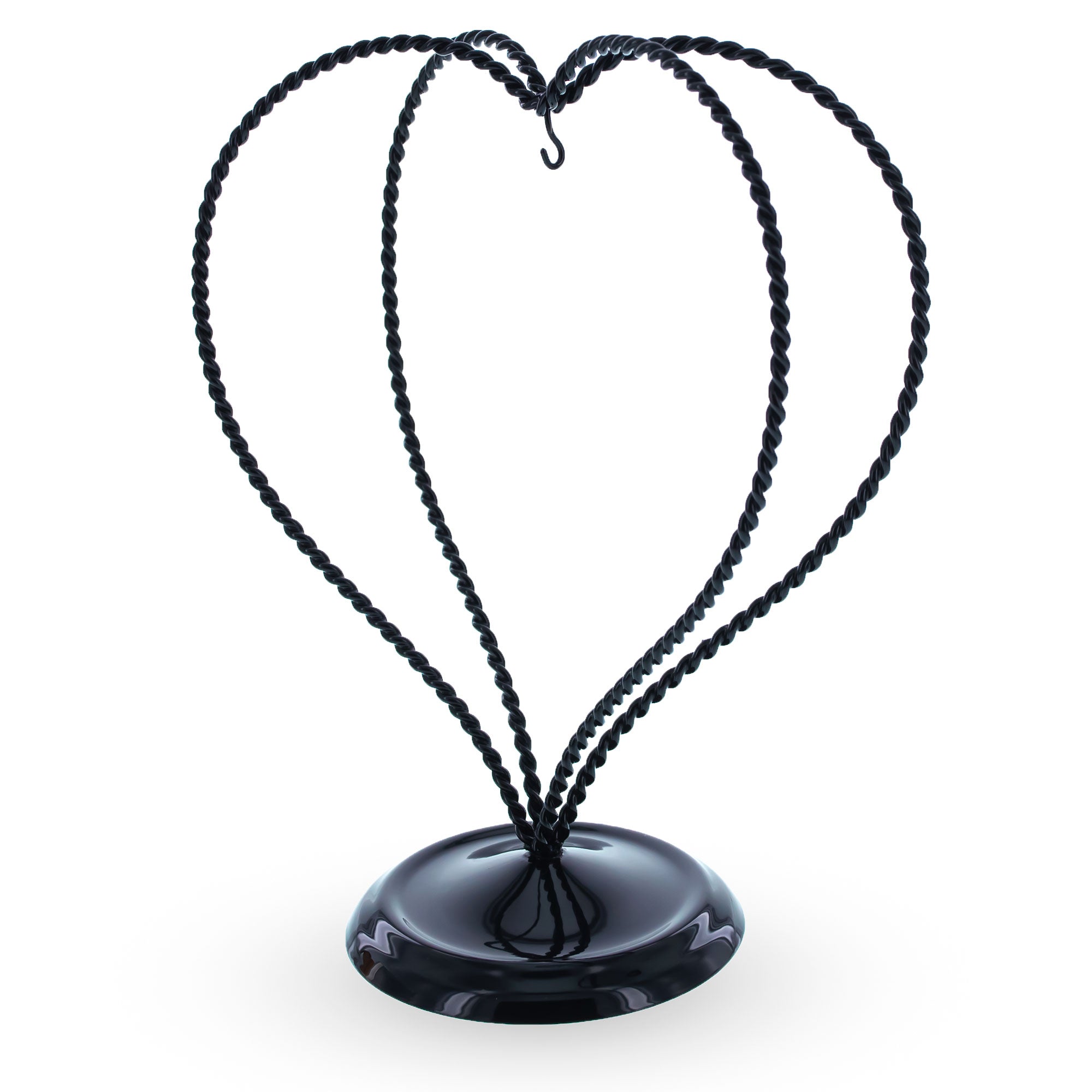 Double Wire Heart Twisted Black Paint Metal Ornament Display Stand 7.8 Inches (Poland)Poland , dimensions in inches: 7.8 x 5.8 x 3
