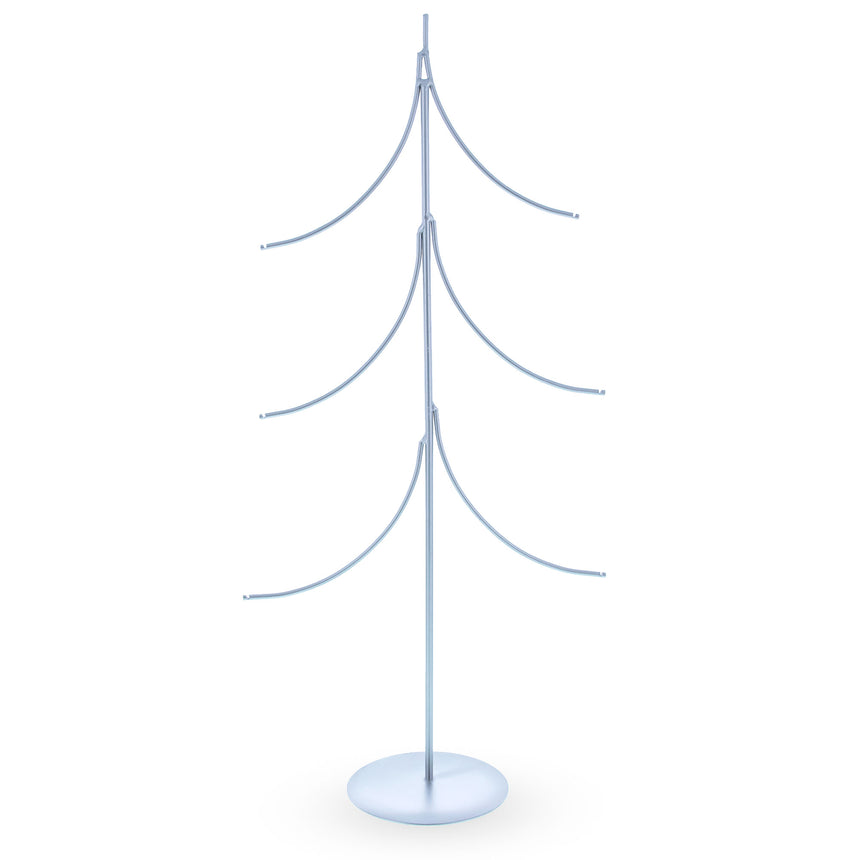 Six Ornaments Tree Silver Metal Solid Round Base Ornament Display Stand 16 Inches in Silver color