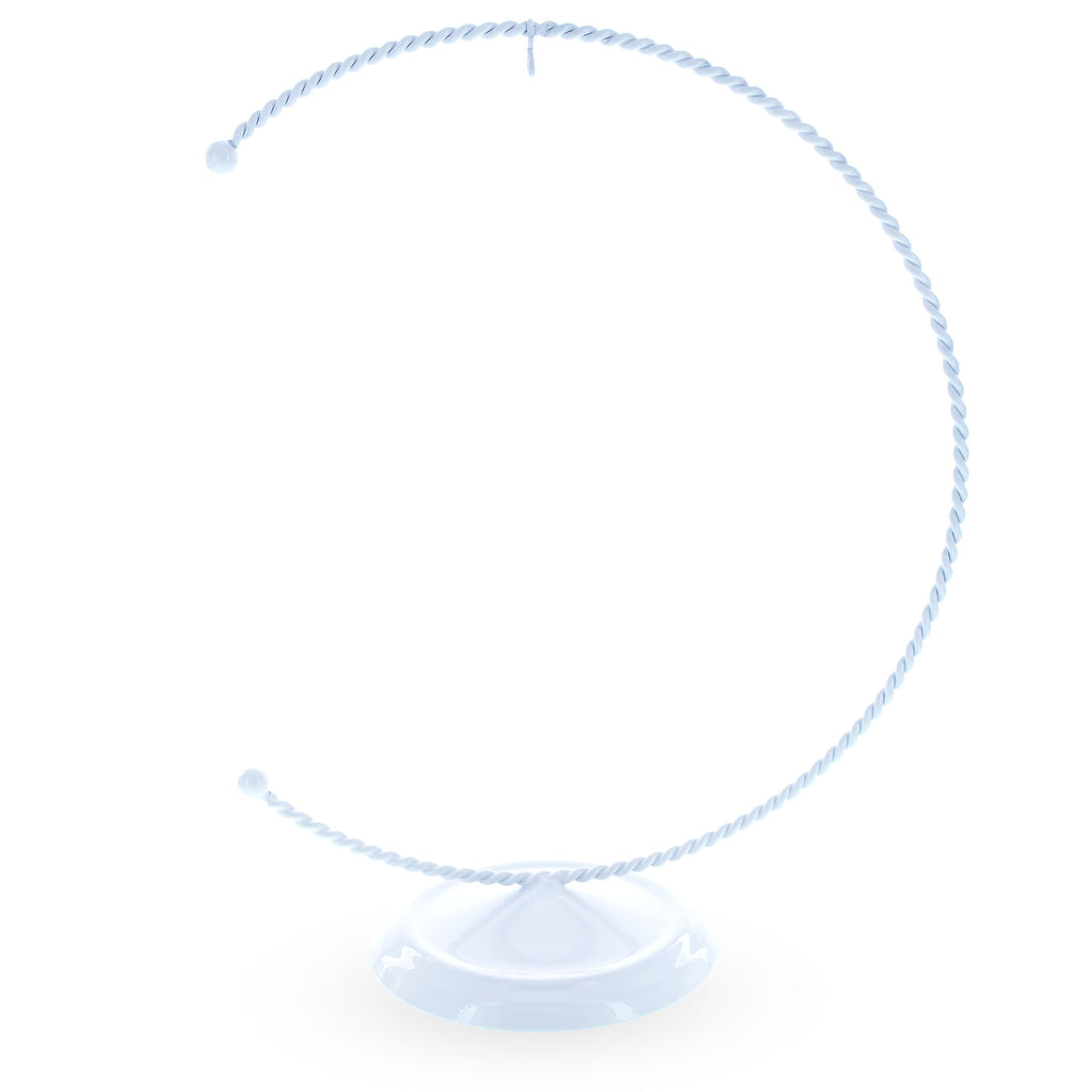 Crescent Moon Twisted White Painted Metal Ornament Display Stand 9 Inches (Poland) in White color