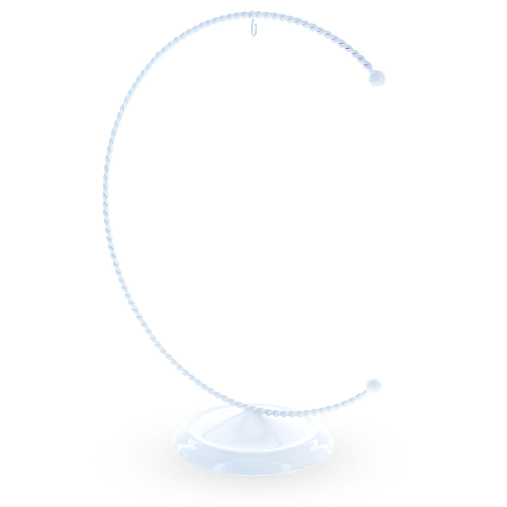 Crescent Moon Twisted White Painted Metal Ornament Display Stand 9 Inches (Poland)Poland , dimensions in inches: 9 x 6.2 x 3
