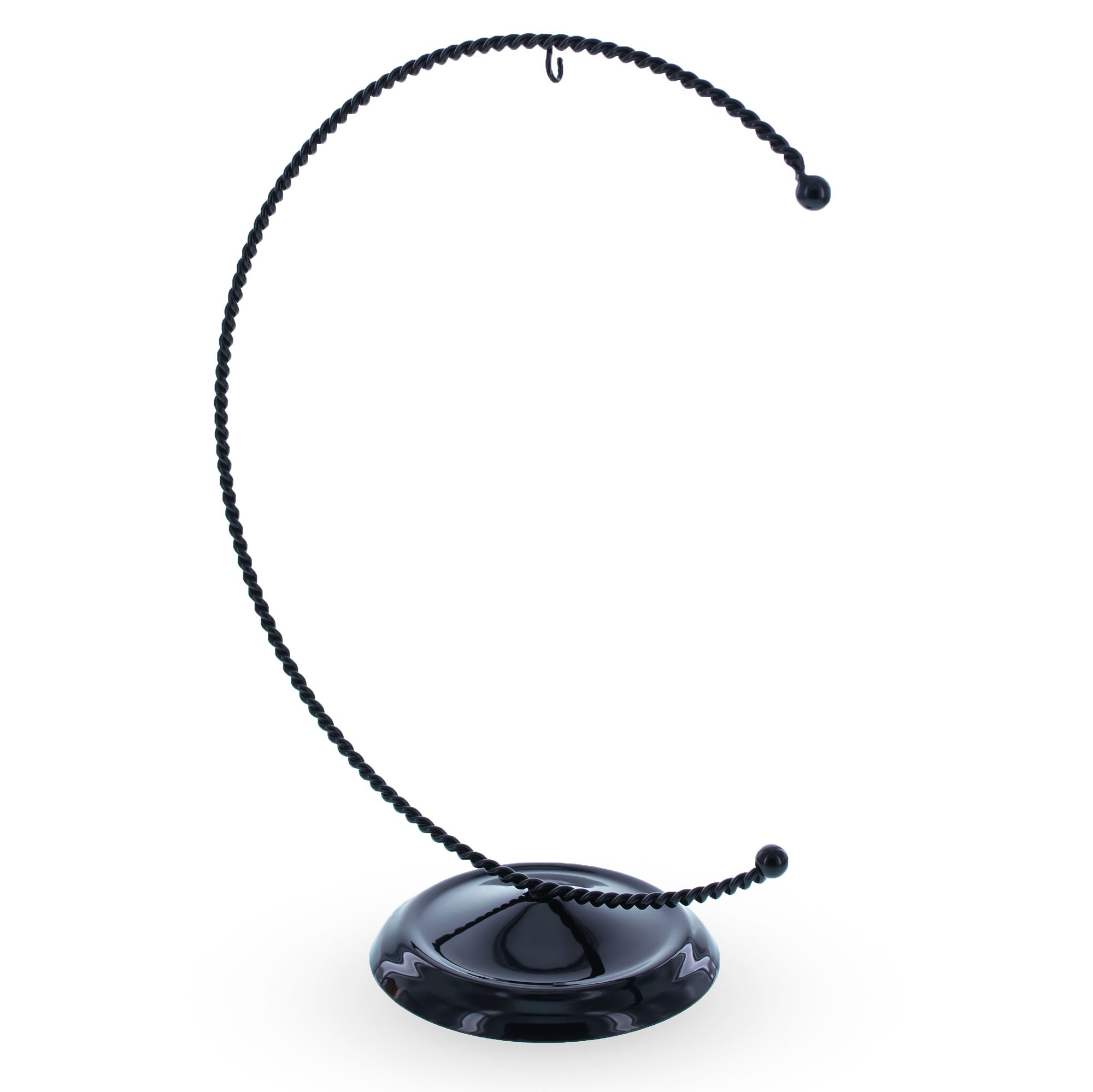 Crescent Moon Twisted Black Painted Metal Ornament Display Stand 9 Inches (Poland)Poland , dimensions in inches: 9 x 6.2 x 3