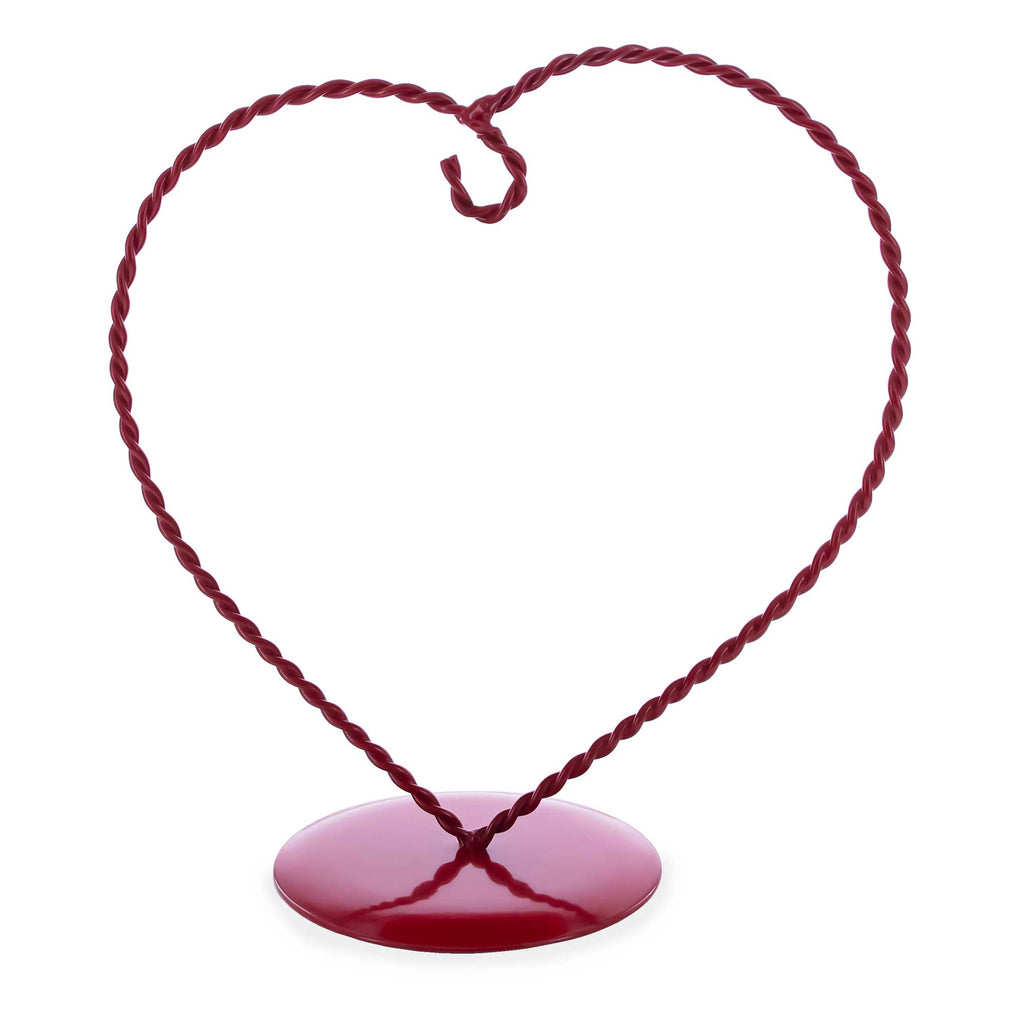 Heart-Shaped Twisted Red Painted Metal Ornament Display Stand 6.2 Inches (Poland) in Red color