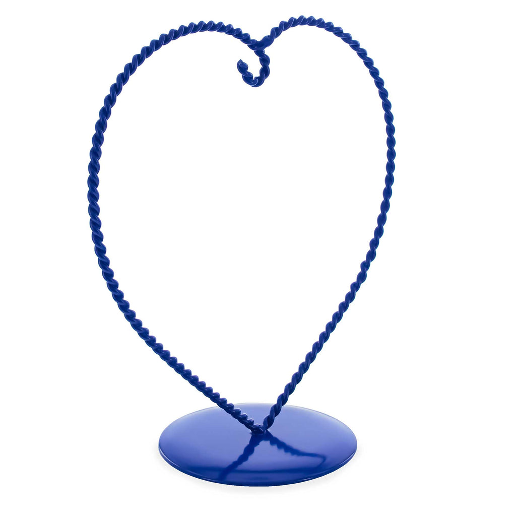 Heart-Shaped Twisted Blue Painted Metal Ornament Display Stand 6.2 Inches (Poland)Poland , dimensions in inches: 6.4 x 3.1 x 6.1