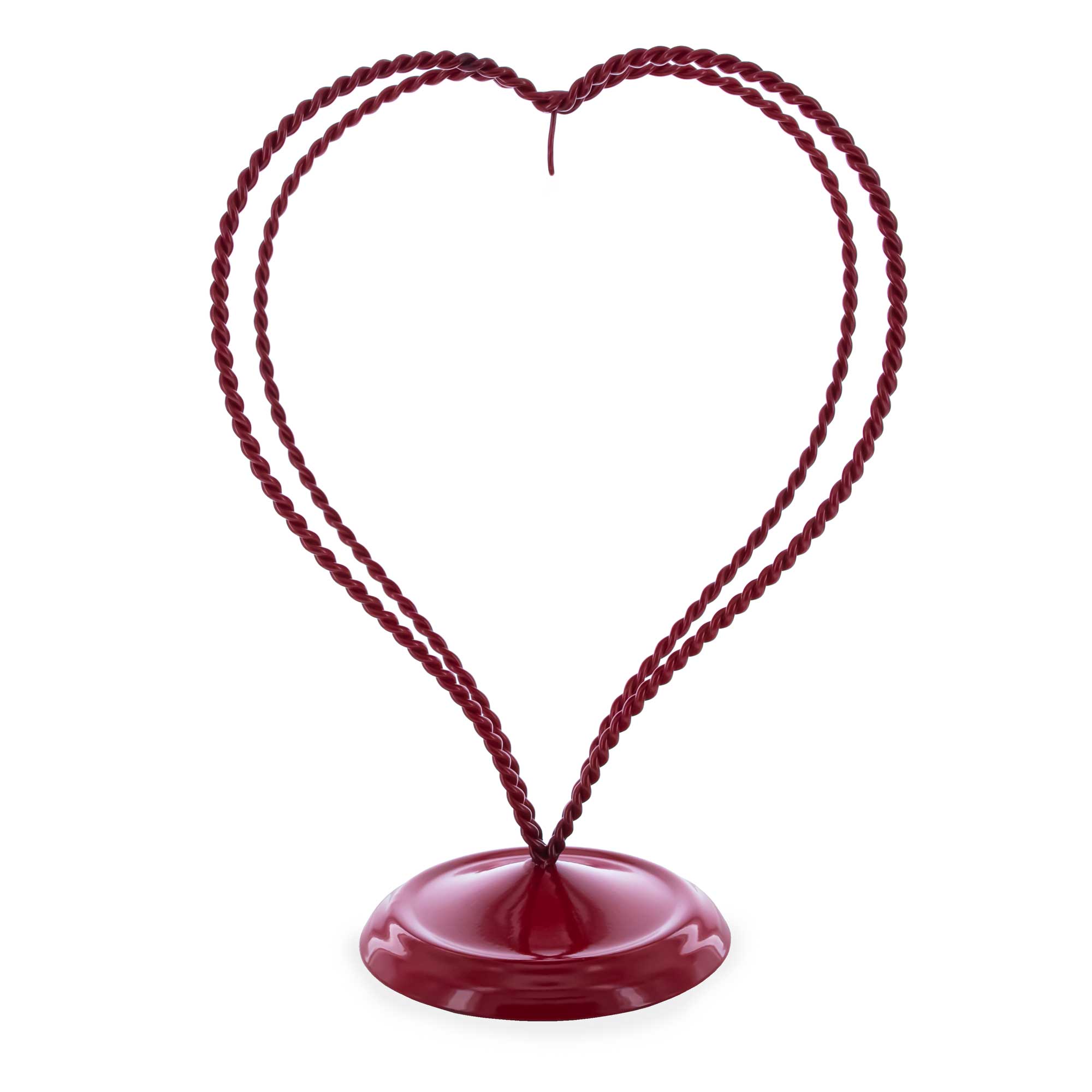 Double Wire Heart Twisted Red Painted Metal Ornament Display Stand 7.8 Inches (Poland) in Red color
