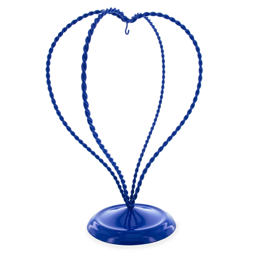 Double Wire Heart Twisted Blue Painted Metal Ornament Display Stand 7.8 Inches (Poland)Poland , dimensions in inches: 8.4 x 3.5 x 6.3