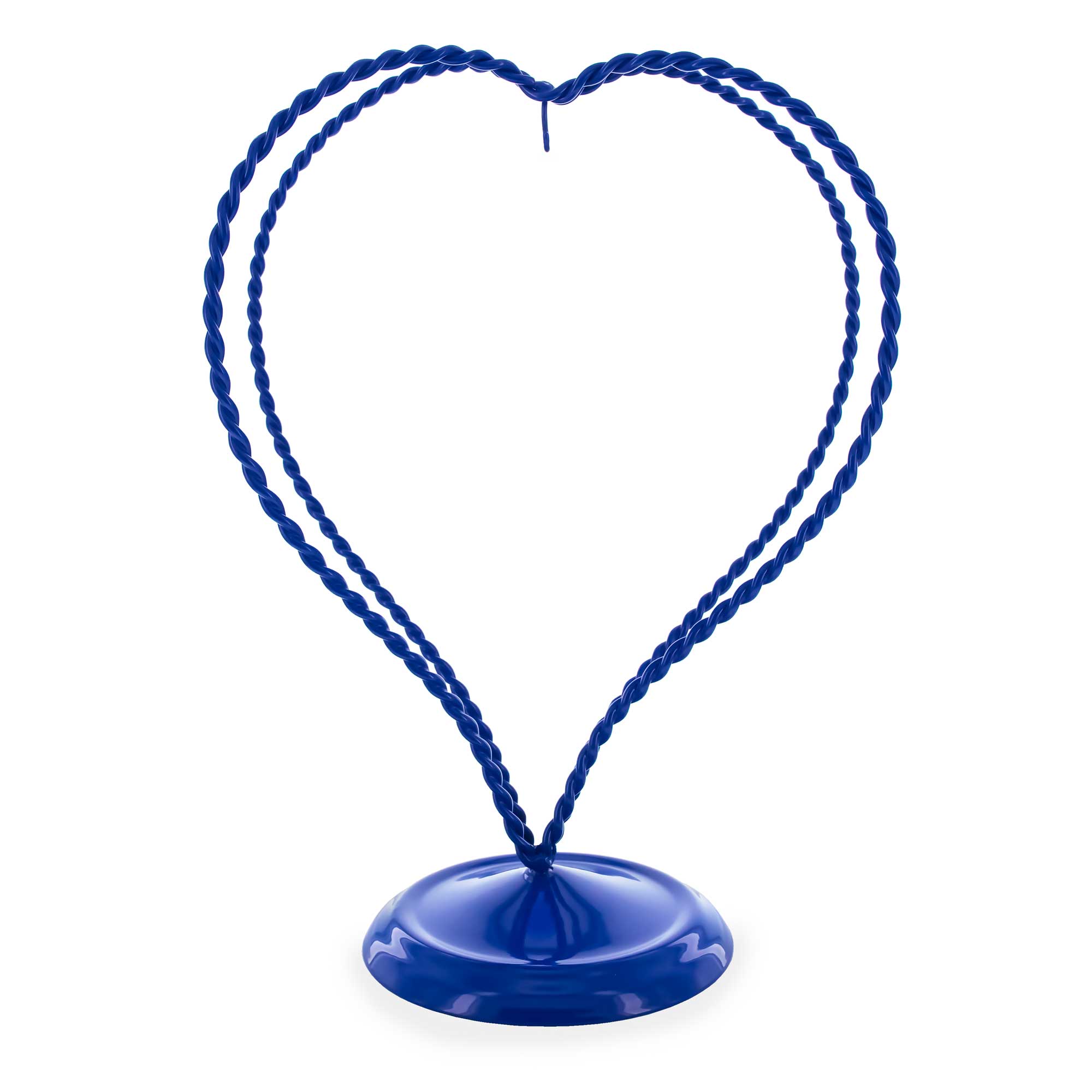 Double Wire Heart Twisted Blue Painted Metal Ornament Display Stand 7.8 Inches (Poland) in Blue color