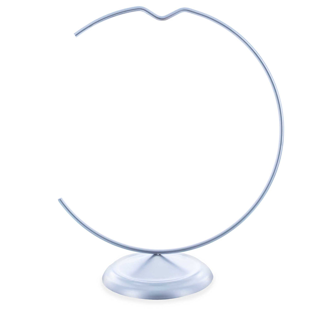 Crescent Moon with Hook Notch Silver Metal Ornament Display Stand 8.8 Inches (Poland) in Silver color