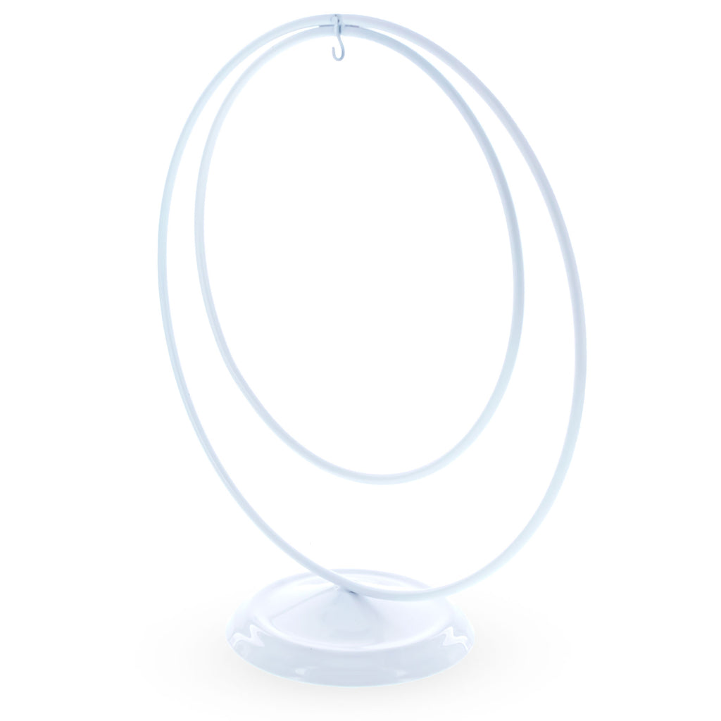 Contemporary Double Circle White Painted Metal Ornament Display Stand 8.2 Inches (Poland)Poland , dimensions in inches: 8.2 x 7.7 x 3