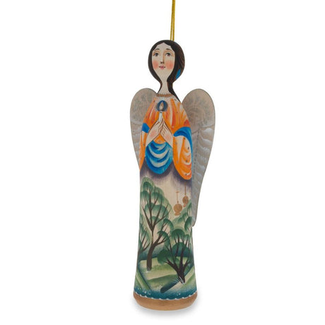 Wood Wooden Hand Carved Angel Figurine Christmas Ornament 5.6 Inches in Multi color