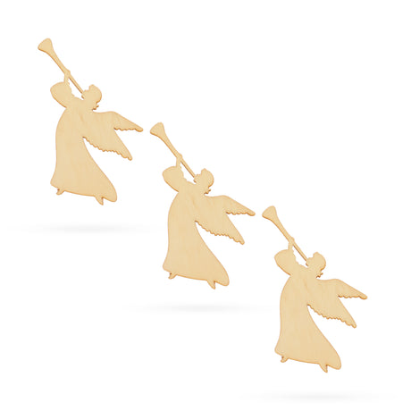 Wood 3 Angels Unfinished Wooden Shapes Craft Cutouts DIY Unpainted 3D Plaques 4 Inches in Beige color