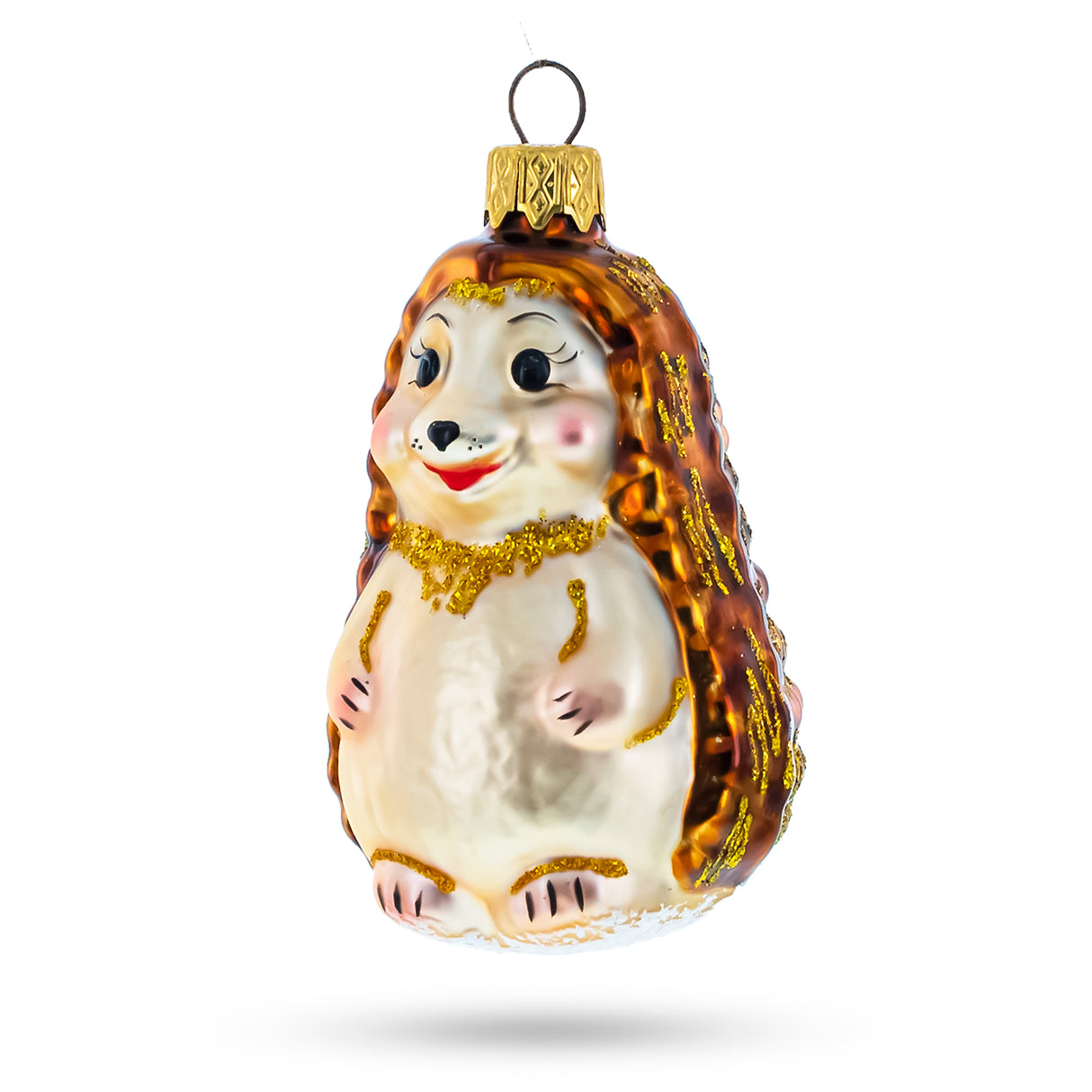 Adorable Hedgehog Glass Christmas Ornament in Brown color,  shape