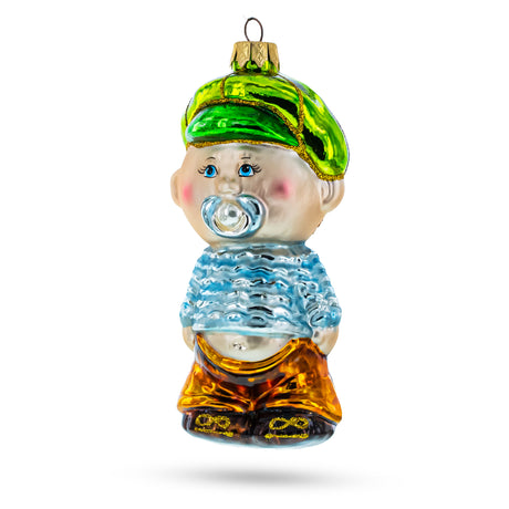 Toddler Boy With Pacifier Glass Christmas Ornament in Multi color,  shape