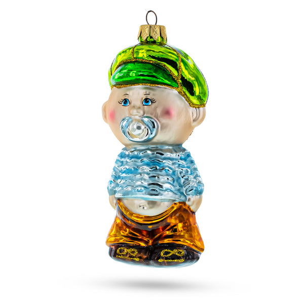 Toddler Boy With Pacifier Glass Christmas Ornament in Multi color,  shape
