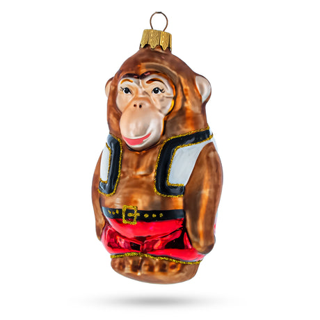 Glass Monkey the Boxer Glass Christmas Ornament in Brown color