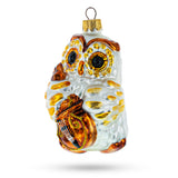 Owl Playing Cello Glass Christmas Ornament in Multi color,  shape