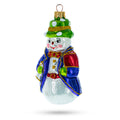 Snowman with Red Bow Tie Glass Christmas Ornament in Blue color Figurine