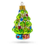 Tree Adorned with Golden Garland Glass Christmas Ornament in Multi color, Triangle shape
