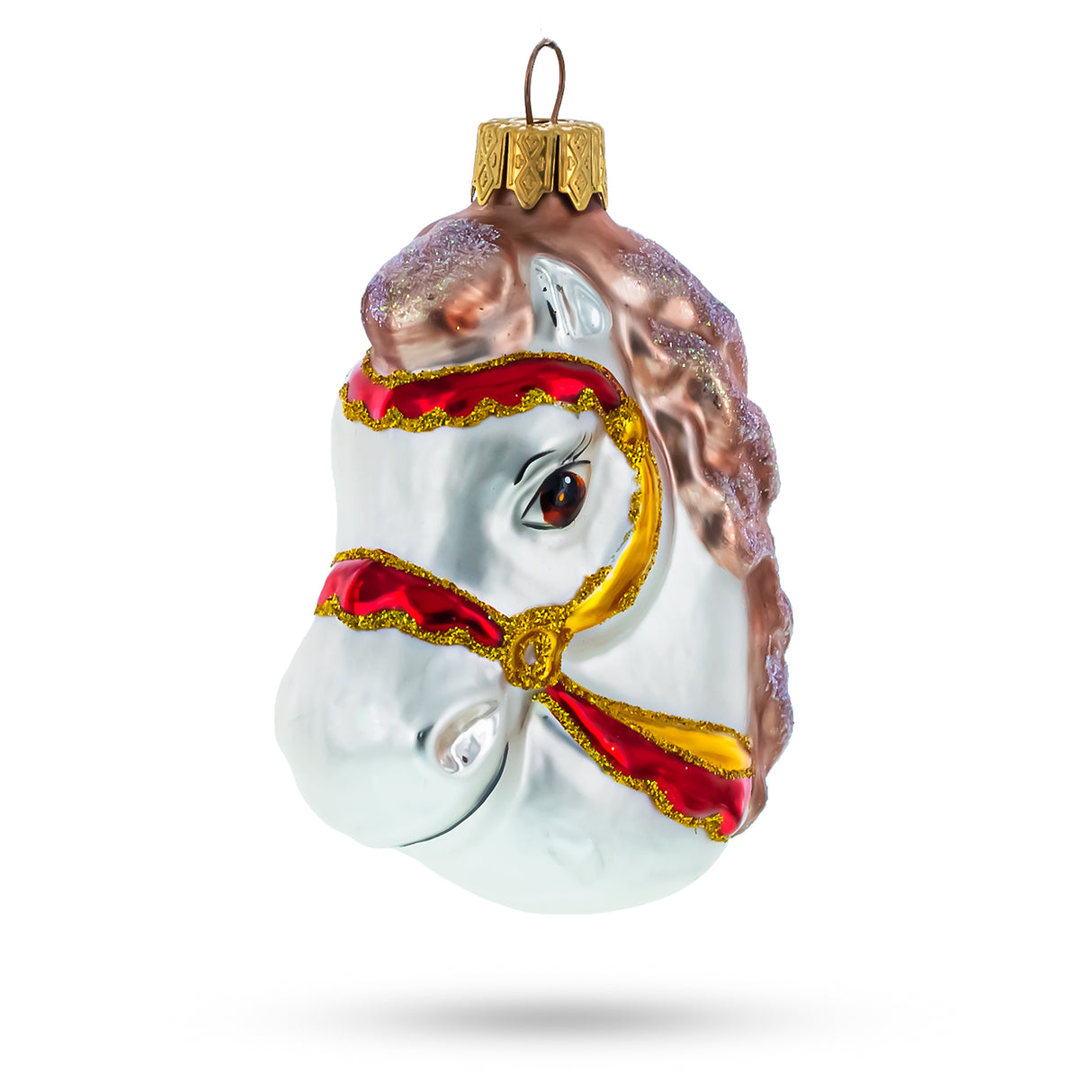 Elegant White Horse Head Glass Christmas Ornaments in Multi color,  shape