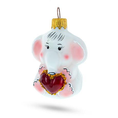 Glass Baby Elephant Holding a Heart Glass Christmas Ornament in Multi color