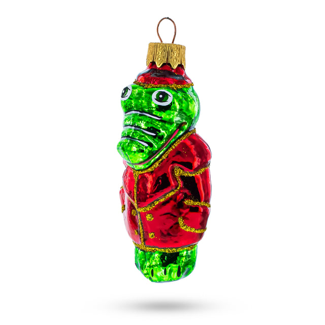 Alligator / Crocodile in Red Jacket Glass Christmas Ornament in Multi color,  shape