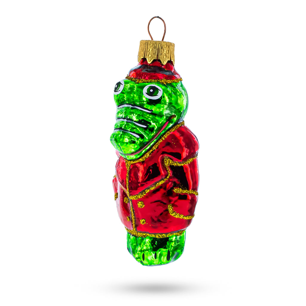 Crocodile in Red Jacket Glass Christmas Ornament in Red color Figurine