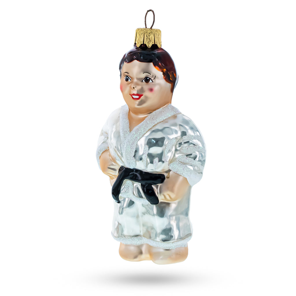Martial Art Wrestler Glass Christmas Ornament in Silver color Figurine