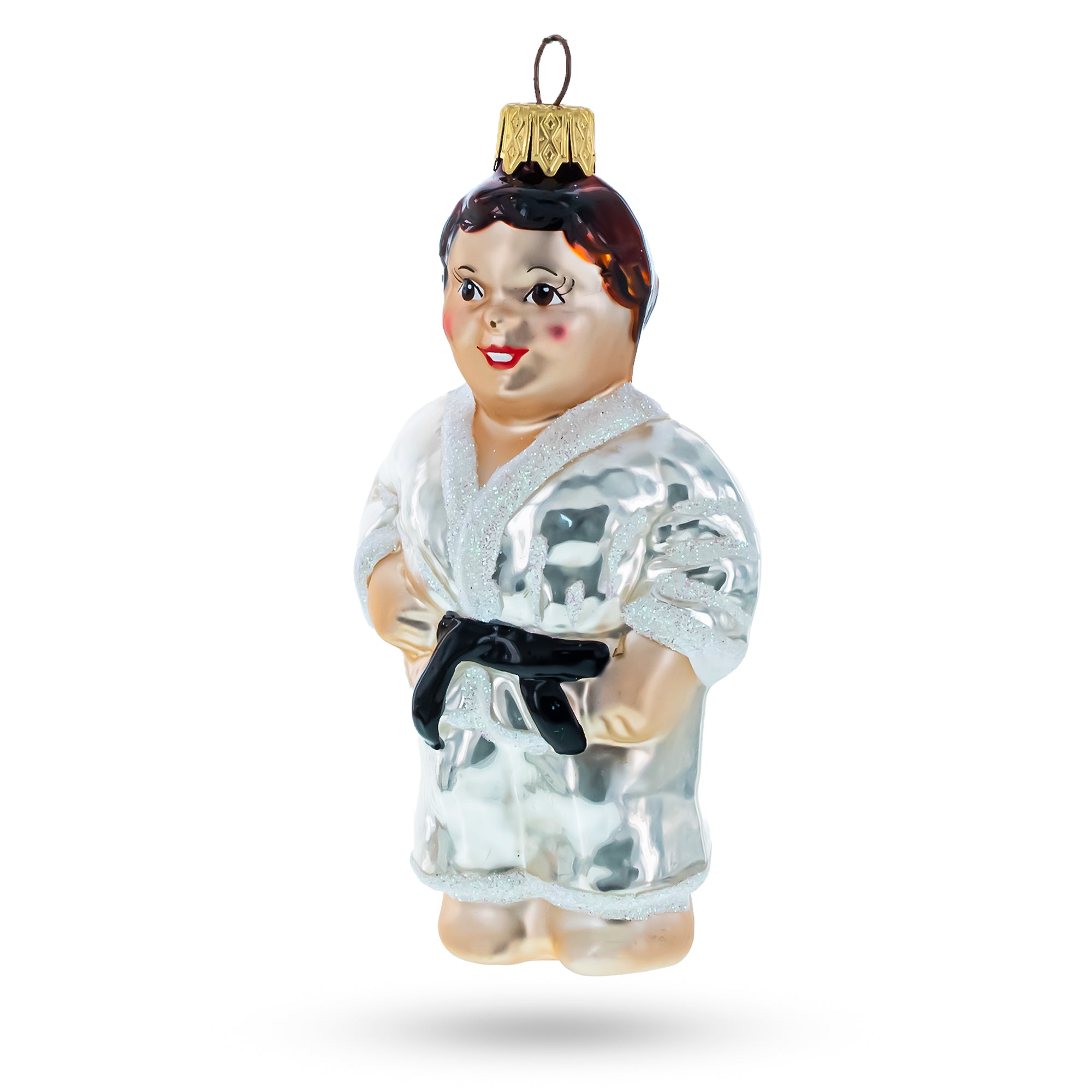 Martial Art Wrestler Glass Christmas Ornament in Silver color Figurine