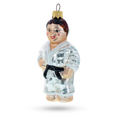 Martial Art Wrestler Glass Christmas Ornament in White color