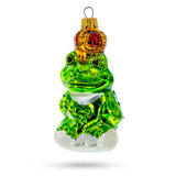 Frog King Glass Christmas Ornament in Green color,  shape