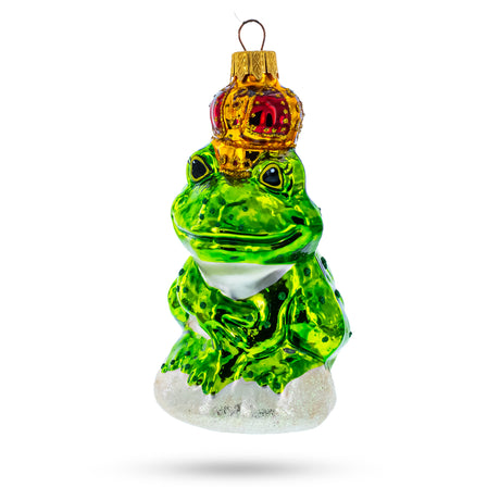 Glass Frog King Glass Christmas Ornament in Green color