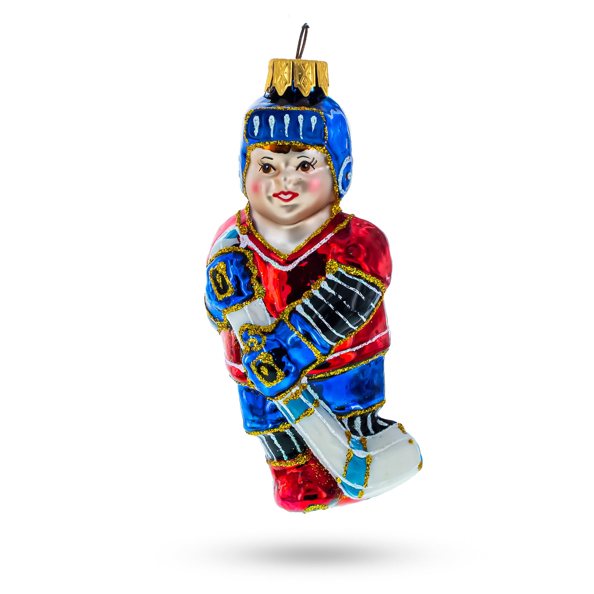 Hockey Player Glass Christmas Ornament in Red color Figurine