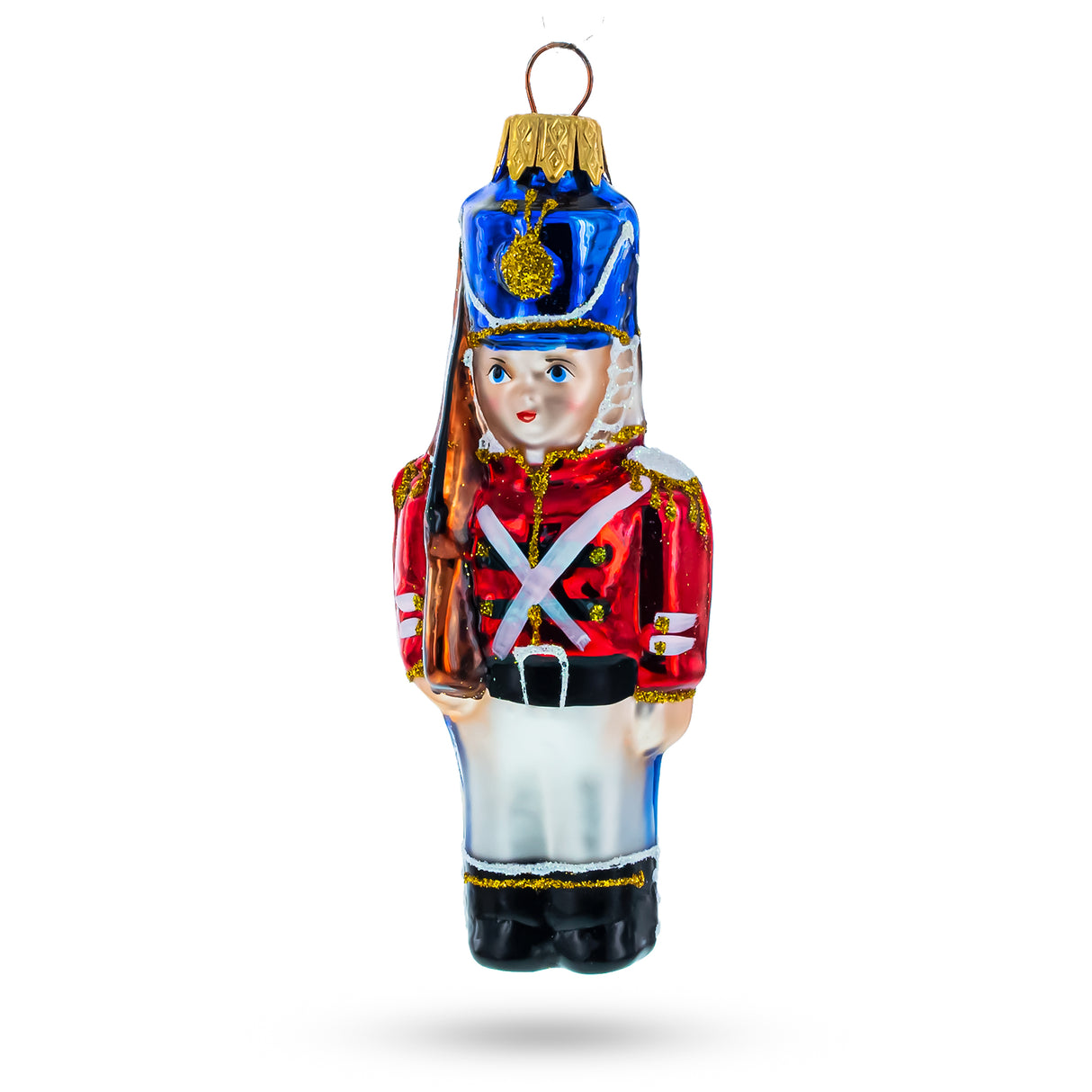 Retro Soldier Holding Rifle Glass Christmas Ornament in Multi color,  shape