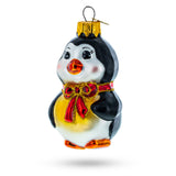 Glass Penguin with Red Bow Glass Christmas Ornament in Multi color