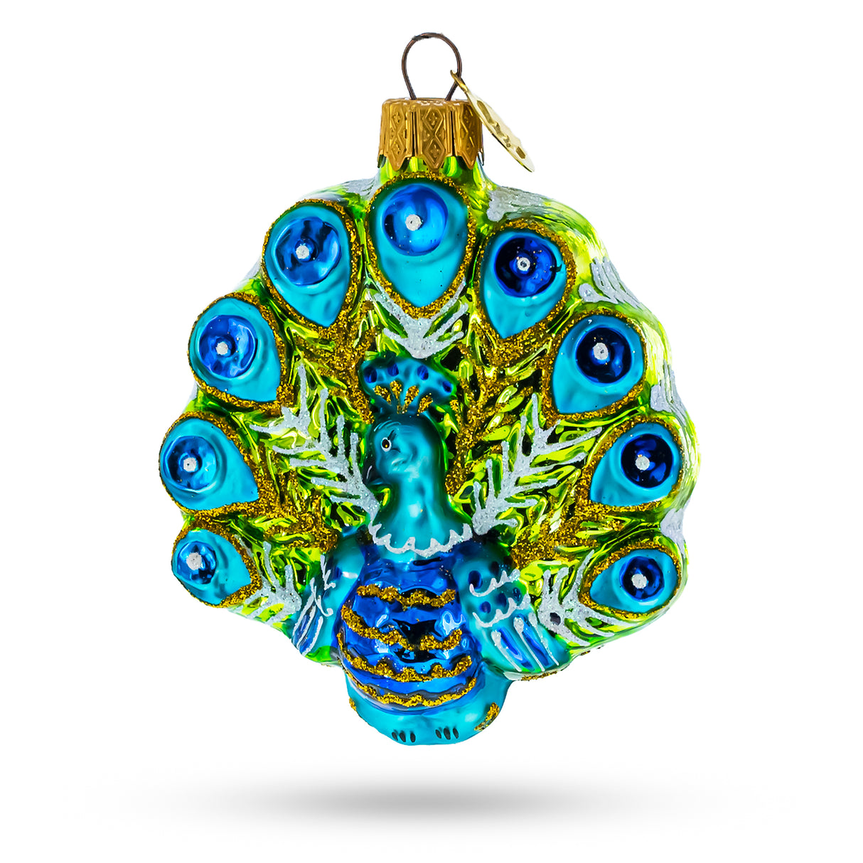 Festive Peacock Glass Christmas Ornament in Purple color,  shape