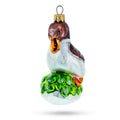 Brown Headed Duck on Grass Glass Christmas Ornament in Brown color Figurine