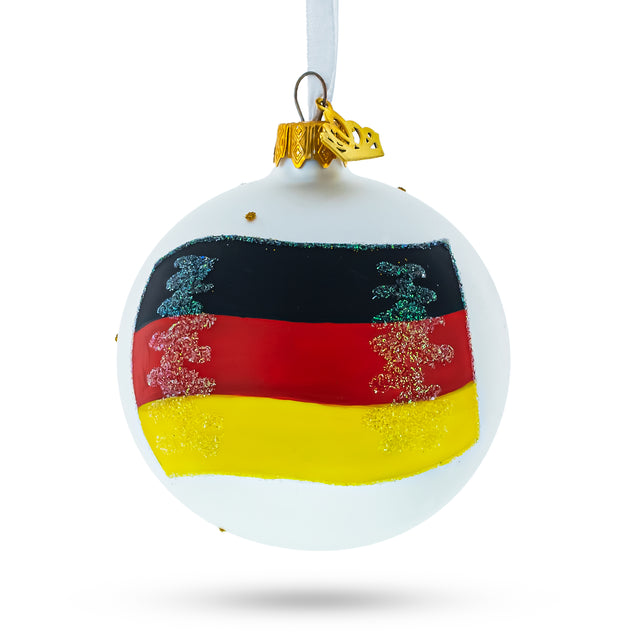 German Tricolor: Black, Red & Gold Blown Glass Ball Christmas Ornament 3.25 Inches in White color, Round shape