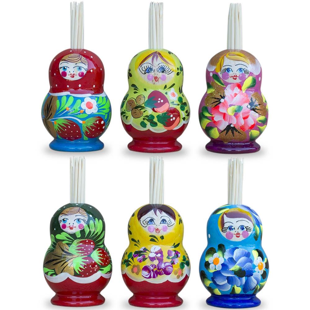 Wood Assortment of 3 Wooden Dolls Toothpicks Holders in Multi color