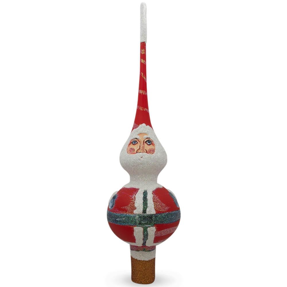 Glass Santa Artisan Hand Crafted Mouth Blown Glass Christmas Tree Topper 11 Inches in Red color Triangle