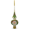 Santa Head and Mistletoe on White Glass Christmas Tree Topper 11 Inches in White color Triangle