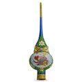 Santa with an Angel on Blue Glass Christmas Tree Topper 11 Inches in Blue color Triangle