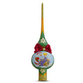Santa with Angel on Orange Glass Christmas Tree Topper 11 Inches in Green color Triangle