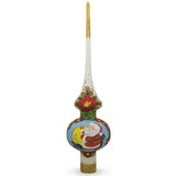 Santa on White Artisan Hand Crafted Mouth Blown Glass Christmas Tree Topper 11 Inches in White color Triangle