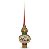 Snow Covered Winter Village on Red Mouth Blown Glass Christmas Tree Topper 11 Inches in Red color Triangle