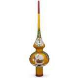Santa Looking at Clock on Gold Artisan Hand Crafted Mouth Blown Glass Christmas Tree Topper 11 Inches in Gold color Triangle