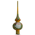 Santa and Mistletoe on Gold Glass Christmas Tree Topper 11 Inches in Gold color Triangle